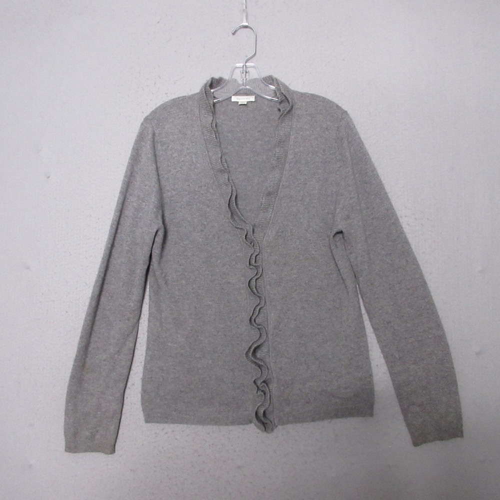 Garnet Hill Cashmere Cardigan Sweater Ruffle Quiet Luxury Romantic Soft READ